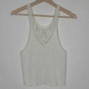 L.A. Hearts Cream Ribbed Tank with Crochet Detail